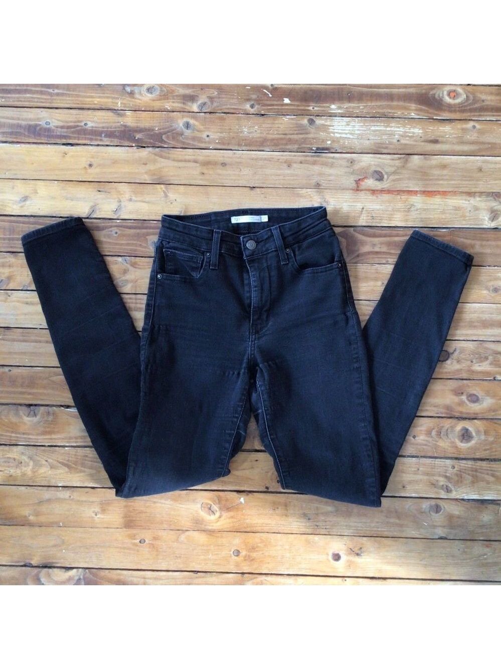 LEVIS 721 black high waisted jeans skinny high-rise filiforme size 25 black